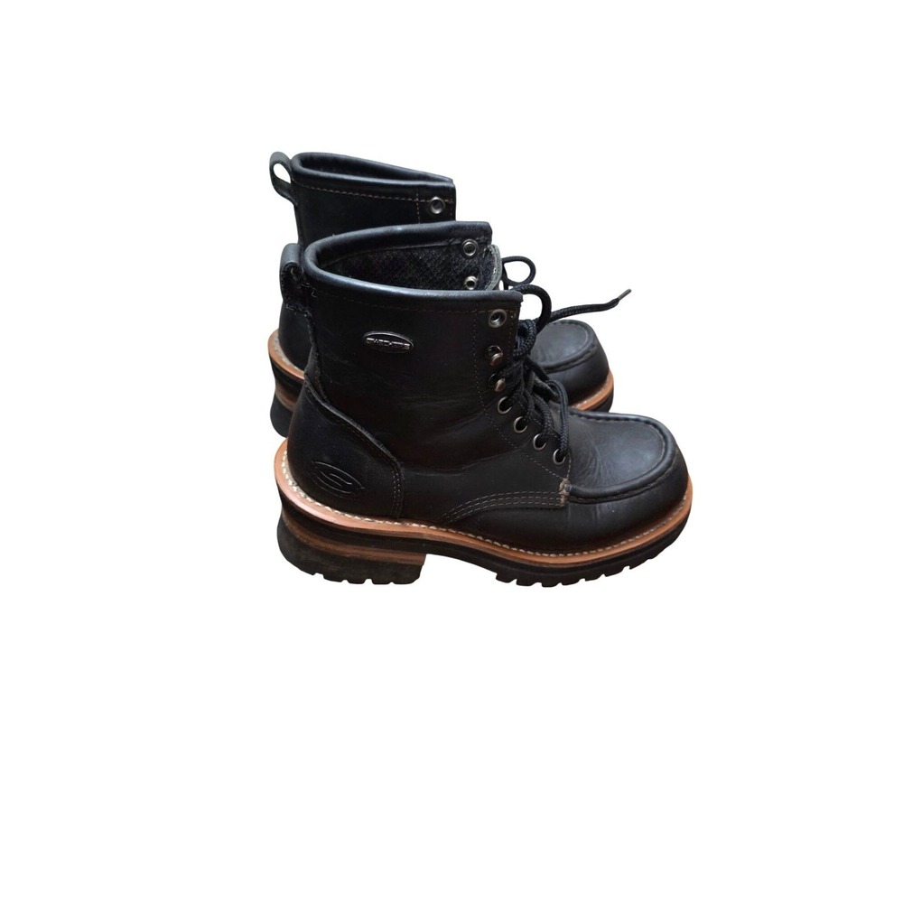 VTG Skechers Black Leather Women 8 Y2k Lace-Up Oil-Resistant Grunge Work Boots